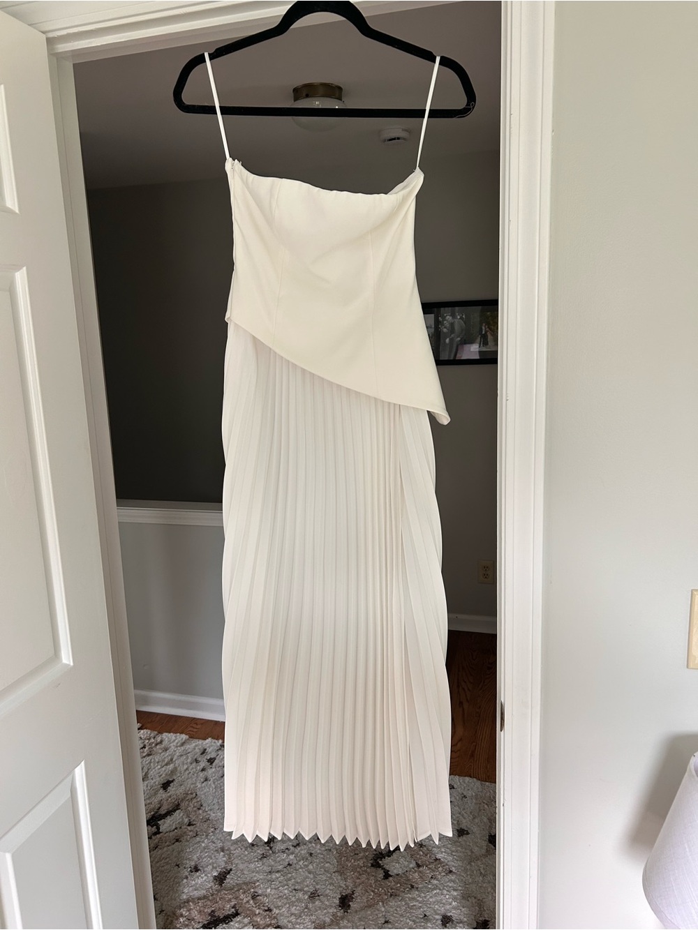 Commense Cream Pleated Maxi Dress with Asymmetric Bodice